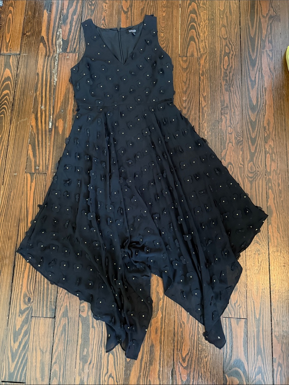 Kensie Black Embellished Asymmetrical Handkerchief Dress